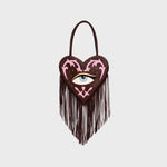 Cargue la imagen en el visor de la galería, LUCKY EYE HEART FRINGES BAG MARRÓN
