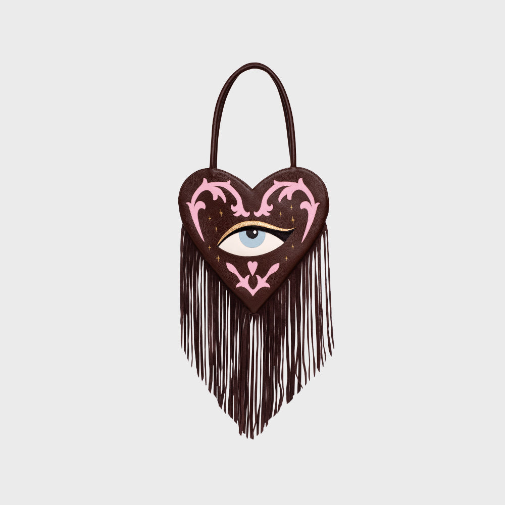LUCKY EYE HEART FRINGES BAG MARRÓN