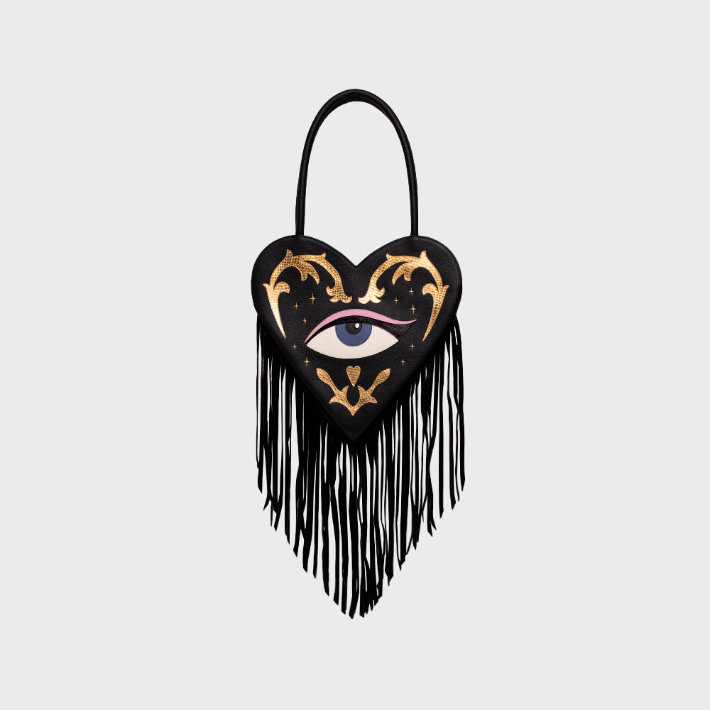 LUCKY EYE HEART FRINGES BAG NEGRO