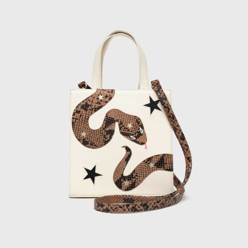 SQUARE TOTE BAG ANACONDA HUESO