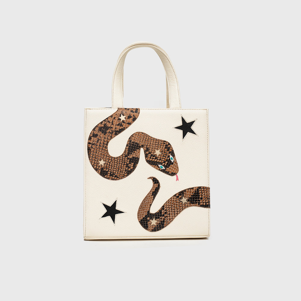 SQUARE TOTE BAG ANACONDA HUESO