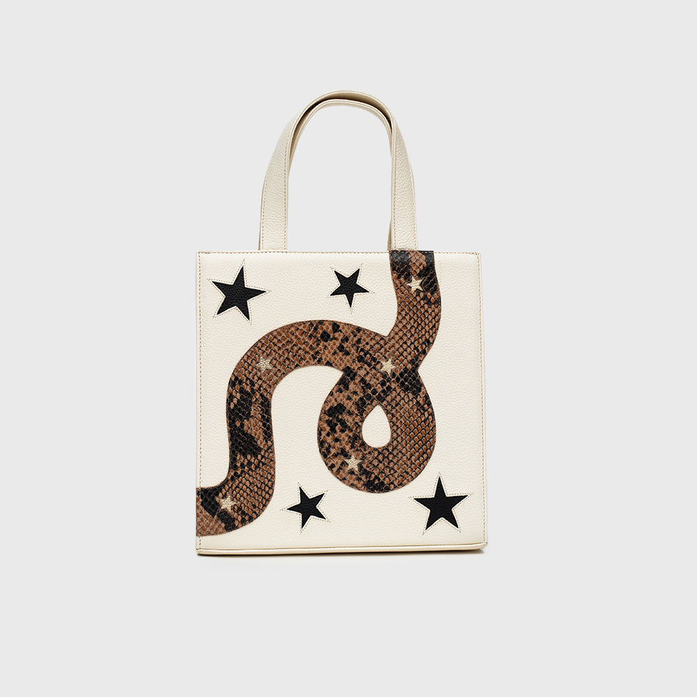 SQUARE TOTE BAG ANACONDA HUESO