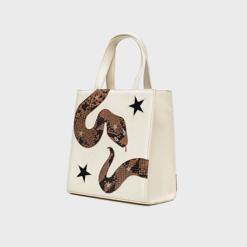 SQUARE TOTE BAG ANACONDA HUESO