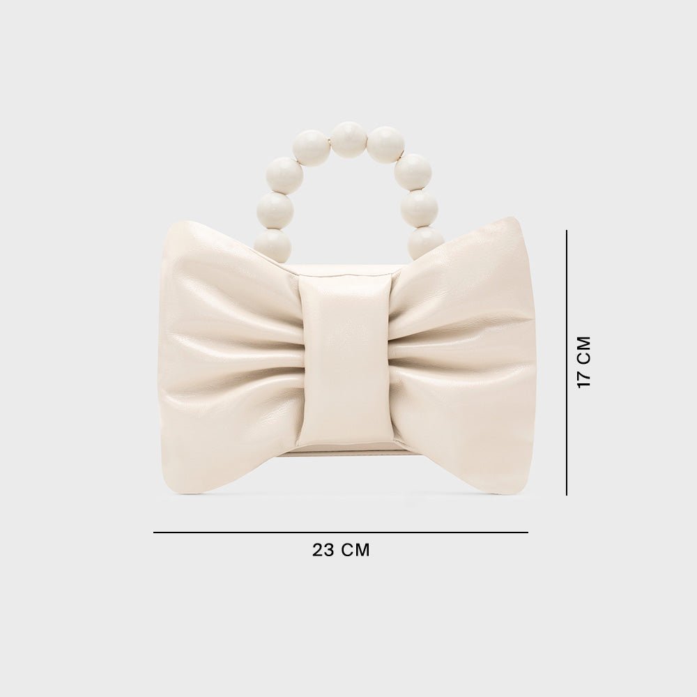 NAILA BEADED BOW BAG HUESO - Butrich Perú