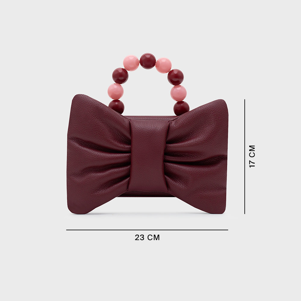NAILA BEADED BOW BAG BORGOÑA